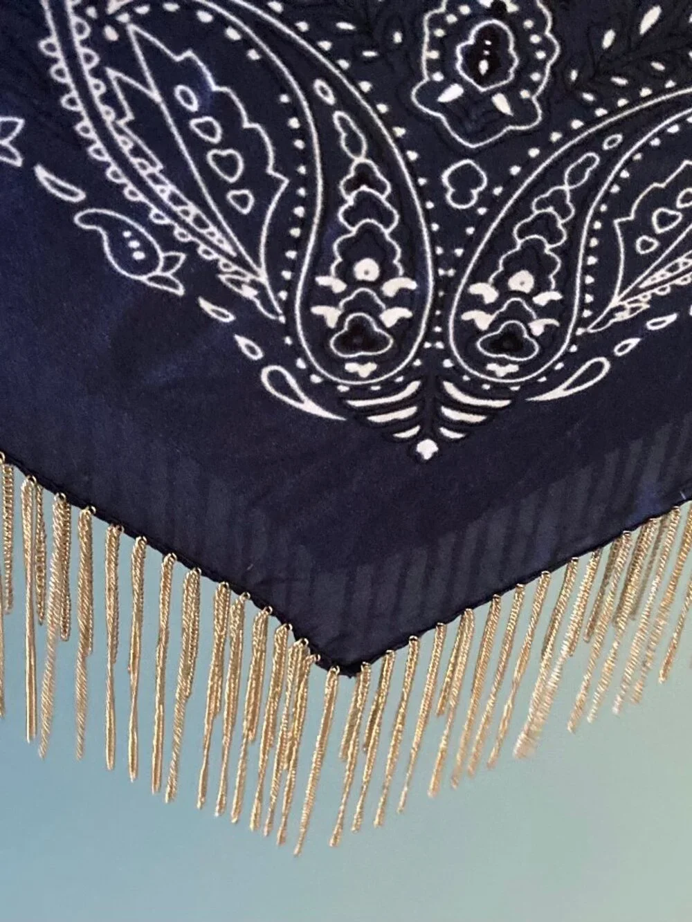 Anthropologie Chain Fringe SILK Bandana Necklace Scarf